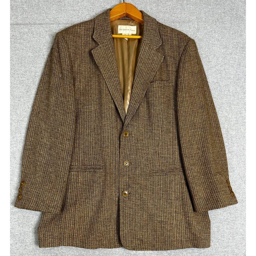 The Territory Ahead Silk Blazer Mens 40R Brown 3-Button Tweed Sport Coat